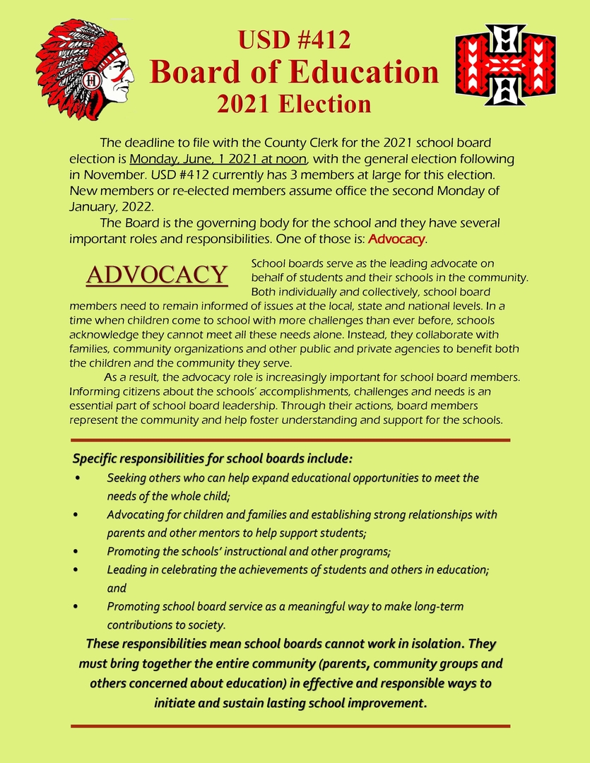 Hoxie Community Schools USD 412 School Board Election Information WEEK 8